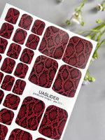 Snakeskin Pedicure Nail Wraps — Red & Black Python Print | PW-011