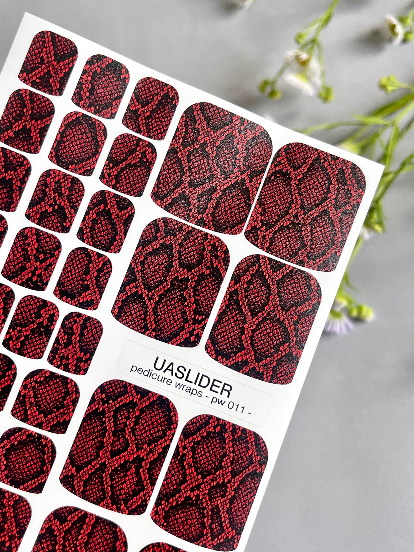 Snakeskin Pedicure Nail Wraps — Red & Black Python Print | PW-011