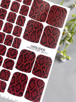 Snakeskin Pedicure Nail Wraps — Red & Black Python Print | PW-011