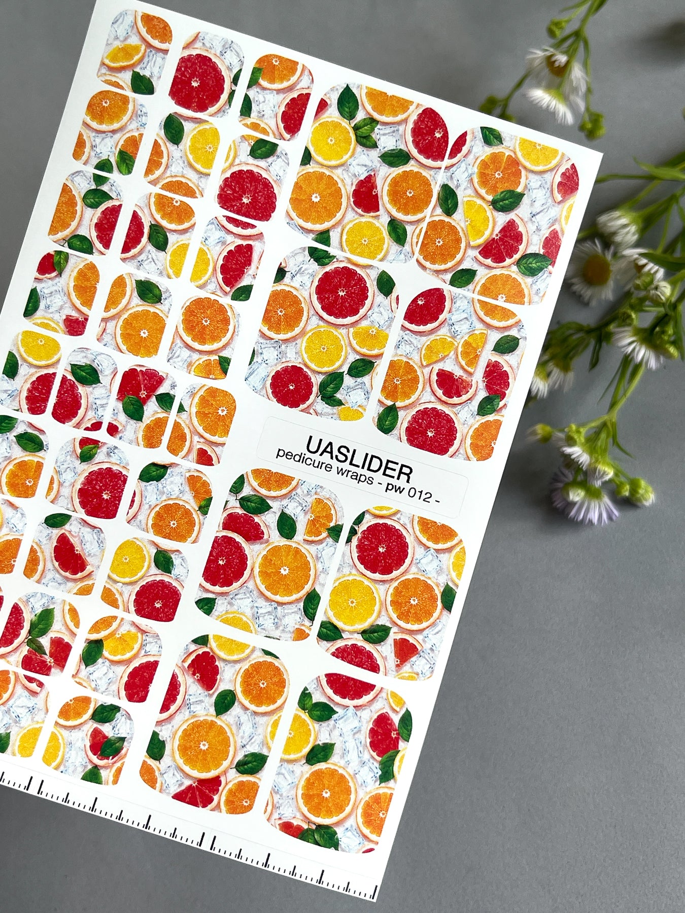 Citrus Pedicure Nail Wraps — Orange, Grapefruit & Lemon on Ice | PW-012