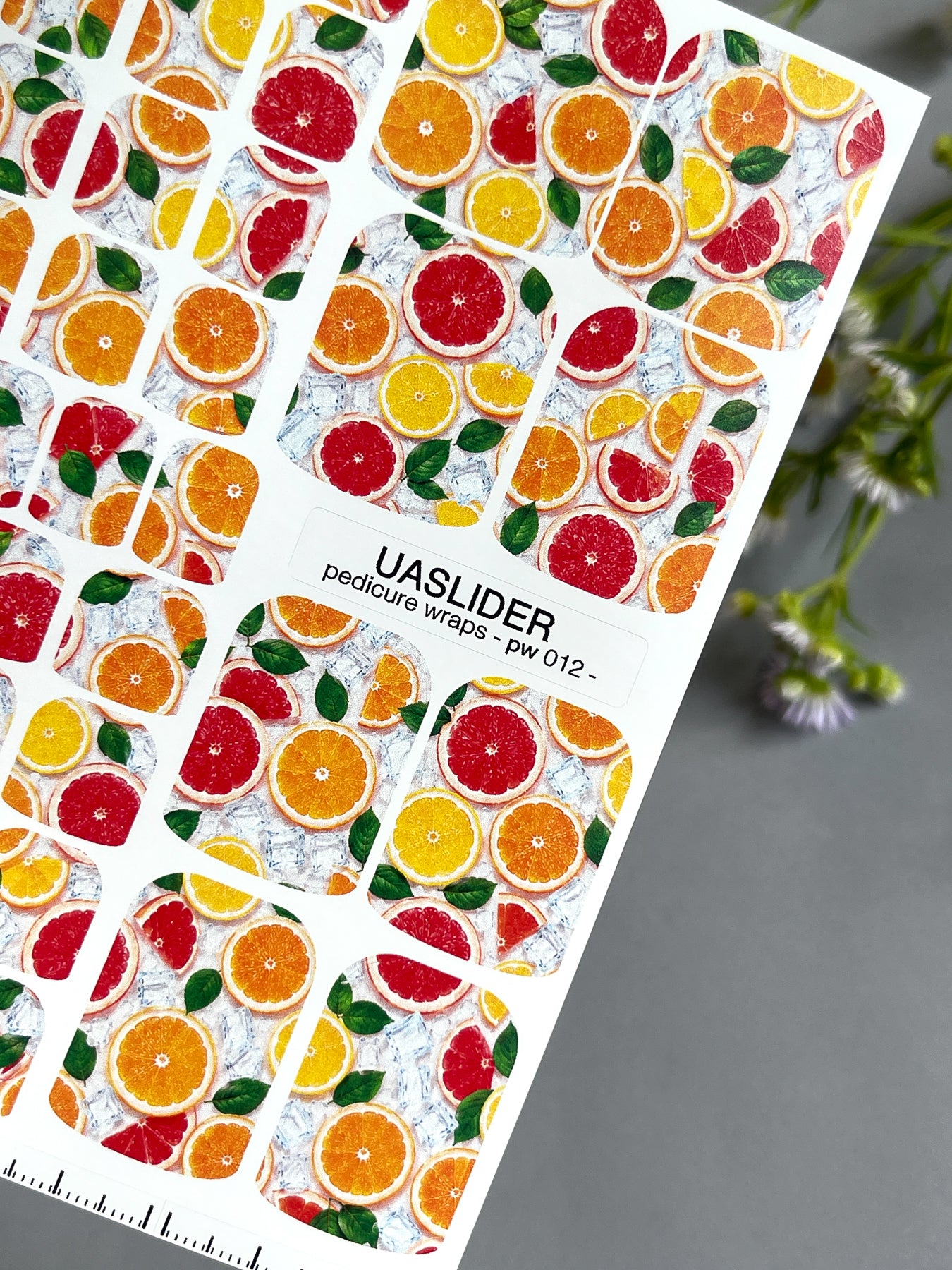 Citrus Pedicure Nail Wraps — Orange, Grapefruit & Lemon on Ice | PW-012