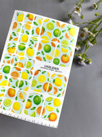Citrus Pedicure Nail Wraps — Lemon, Lime & Orange on Mint | PW-014
