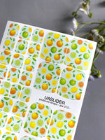 Citrus Pedicure Nail Wraps — Orange, Lemon & Lime on Mint | PW-015