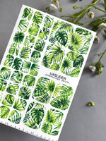 Tropical Leaves Pedicure Nail Wraps — Green Monstera & Palm on White | PW-018