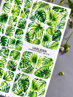 Tropical Leaves Pedicure Nail Wraps — Green Monstera & Palm on White | PW-018