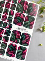 Tropical Leaves Pedicure Nail Wraps — Dark Teal & Magenta Jungle | PW-019