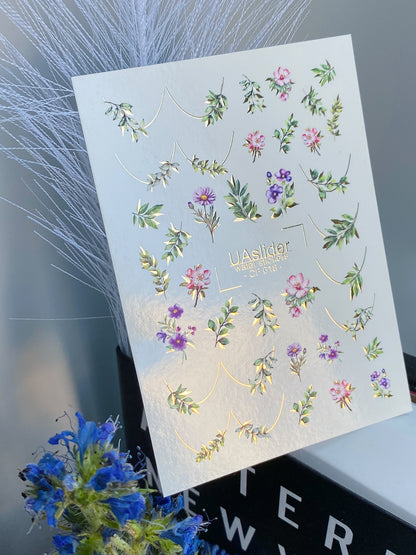 Nail Water Decal CF-618 | Delicate Floral Water Slide Nail Decals | White Blossom Twig Designs