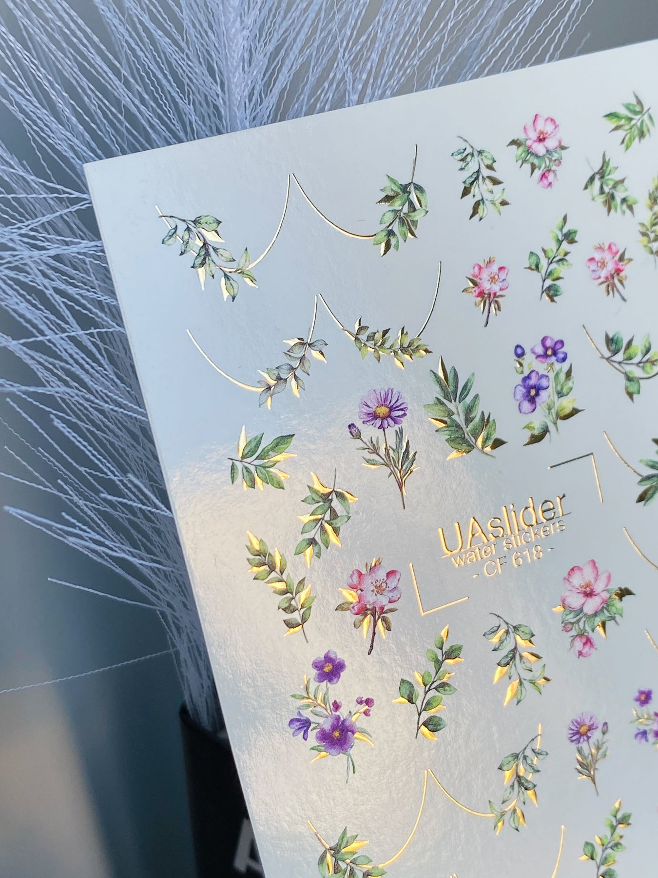 Nail Water Decal CF-618 | Delicate Floral Water Slide Nail Decals | White Blossom Twig Designs