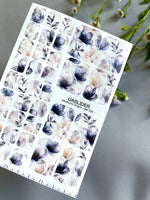 Floral Pedicure Nail Wraps — Dusty Blue & Beige Flowers | PW-035
