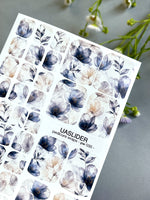 Floral Pedicure Nail Wraps — Dusty Blue & Beige Flowers | PW-035
