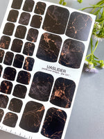 Dark Marble Pedicure Nail Wraps — Copper Vein on Black | PW-041