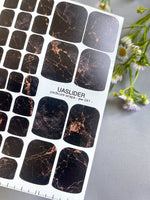 Dark Marble Pedicure Nail Wraps — Copper Vein on Black | PW-041