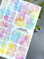 Marble Pedicure Nail Wraps — Pastel Rainbow Watercolor Marble with Gold | PW-025