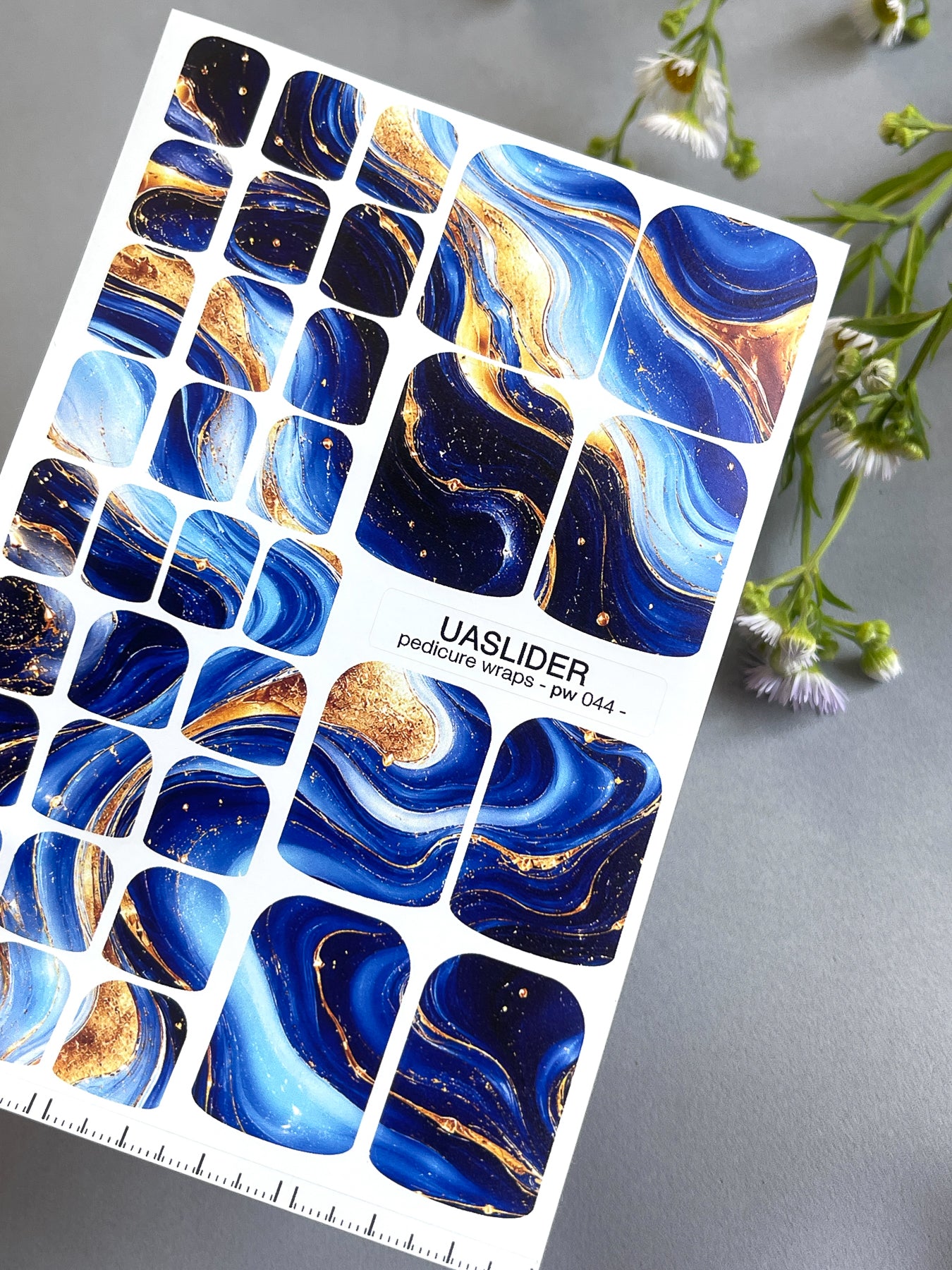 Blue Agate Pedicure Nail Wraps — Navy, Sky Blue & Gold Swirl | PW-044