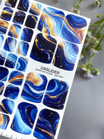 Blue Agate Pedicure Nail Wraps — Navy, Sky Blue & Gold Swirl | PW-044