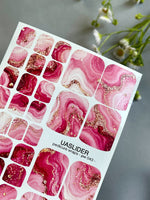 Pink Agate Pedicure Nail Wraps — Berry, Blush & Gold Flakes | PW-043