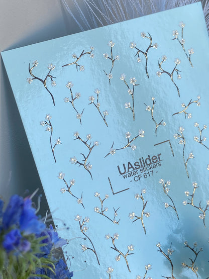 Nagel Water Decal CF-617 | Fijne Bloemige Water Slide Nagel Decals | Wit Bloesemtak Ontwerpen