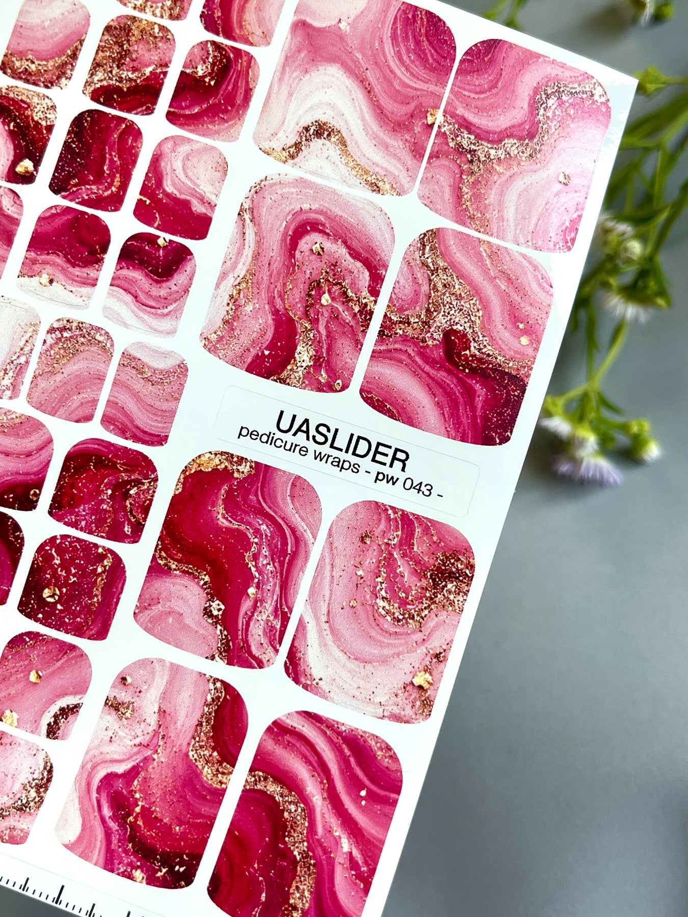 Pink Agate Pedicure Nail Wraps — Berry, Blush & Gold Flakes | PW-043