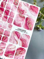 Pink Marble Pedicure Nail Wraps — Hot Pink & Gold Glitter Swirl | PW-042
