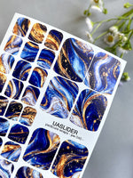 Blue & Gold Marble Pedicure Nail Wraps — Fluid Art Swirl | PW-045
