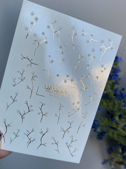 Nail Water Decal CF-616 | Minimalist Floral Water Slide Nail Decals | White Blossom Branches