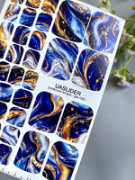 Blue & Gold Marble Pedicure Nail Wraps — Fluid Art Swirl | PW-045