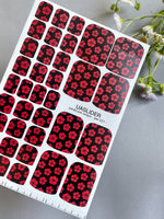 Floral Pedicure Nail Wraps — Red Sakura Blossoms on Black | PW-021