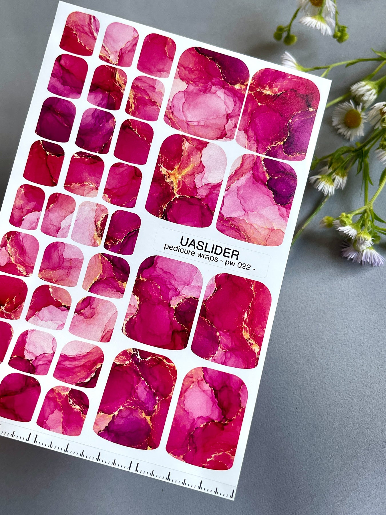 Marble Pedicure Nail Wraps — Pink & Magenta Watercolor Marble with Gold | PW-022