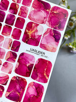 Marble Pedicure Nail Wraps — Pink & Magenta Watercolor Marble with Gold | PW-022