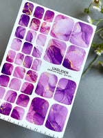 Marble Pedicure Nail Wraps — Purple & Lilac Watercolor Marble with Gold | PW-023