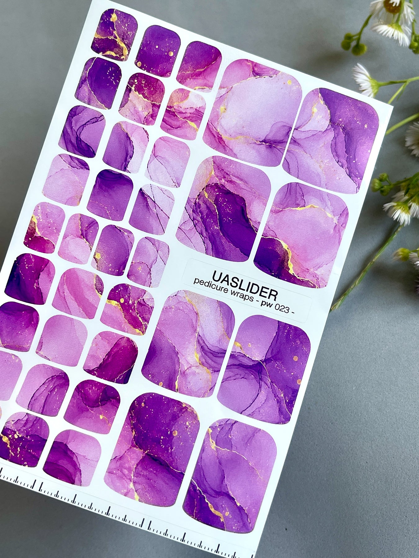 Marble Pedicure Nail Wraps — Purple & Lilac Watercolor Marble with Gold | PW-023