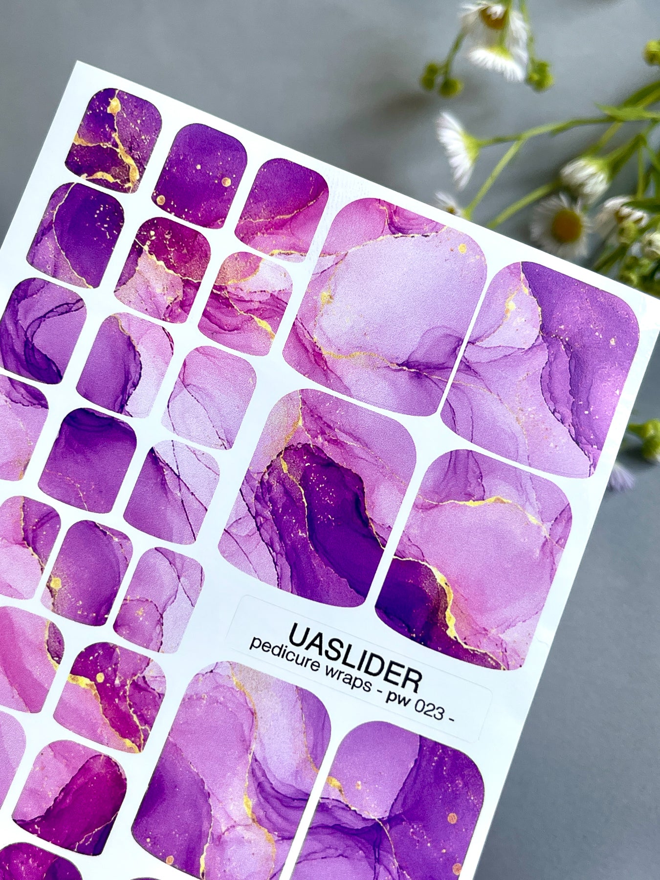 Marble Pedicure Nail Wraps — Purple & Lilac Watercolor Marble with Gold | PW-023