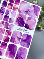 Marble Pedicure Nail Wraps — Purple & Lilac Watercolor Marble with Gold | PW-023