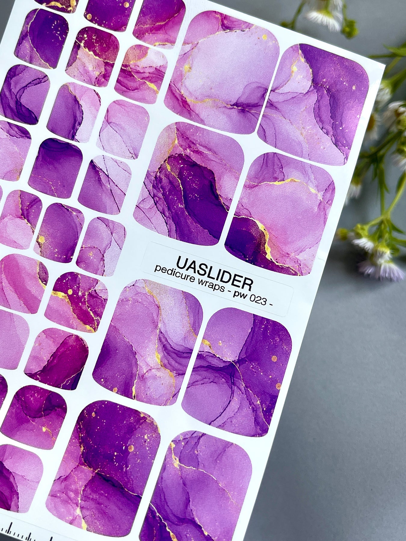 Marble Pedicure Nail Wraps — Purple & Lilac Watercolor Marble with Gold | PW-023