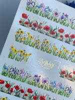 Nail Water Decal CF-603 | Water Decals for Nails | Floral Meadow Stripes – Poppies, Daisies & Wildflowers - UASLIDER