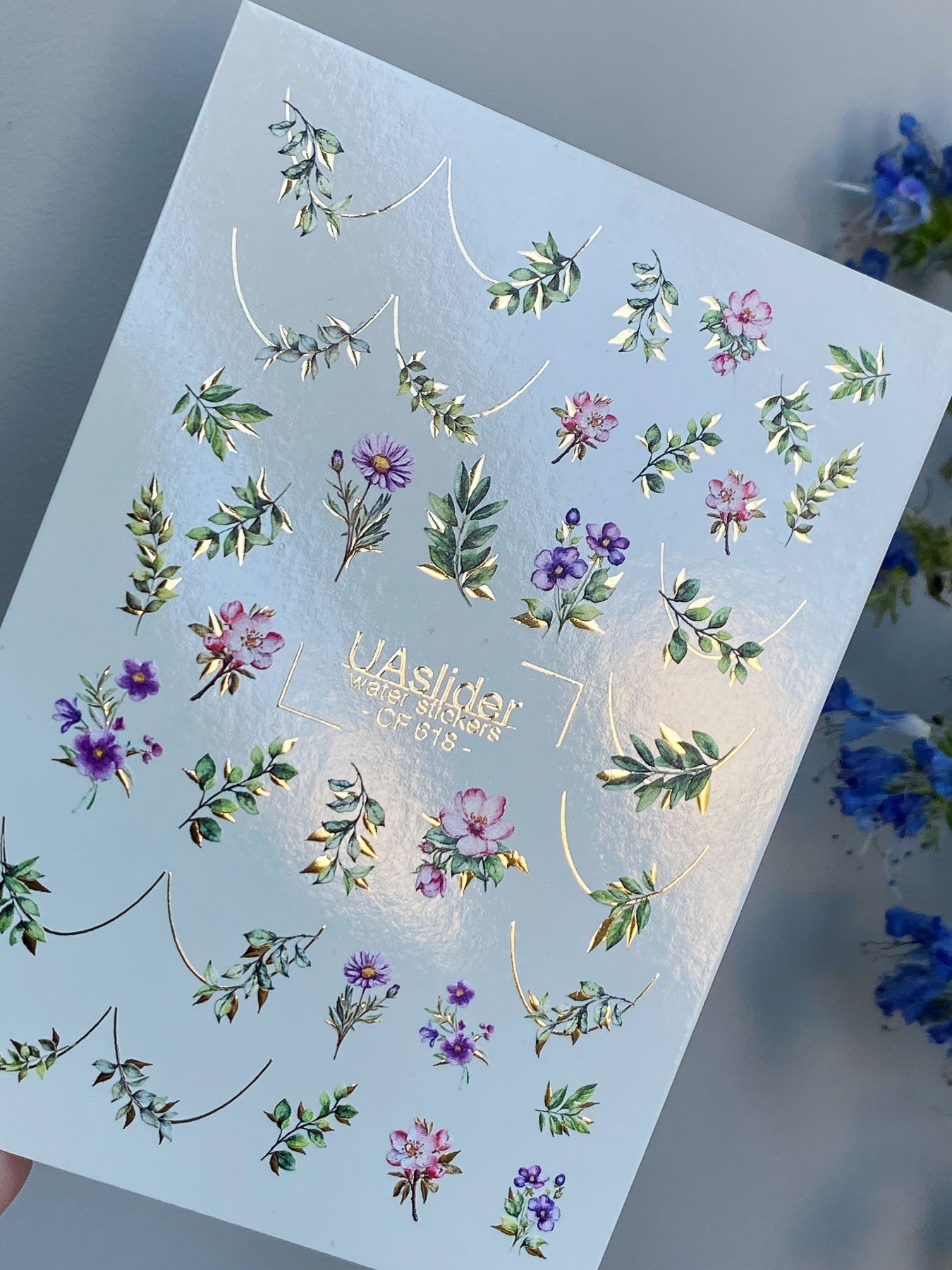 Nail Water Decal CF-618 | Delicate Floral Water Slide Nail Decals | White Blossom Twig Designs - UASLIDER
