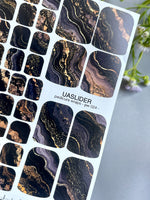 Marble Pedicure Nail Wraps — Black & Dark Navy Watercolor Marble with Gold | PW-024