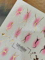 Nail Water Decal CF-305 | Abstract Gold Water Slide Nail Decals | Pink Shadows, Stars & Hearts - UASLIDER