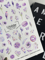 Nail Water Decal NCg-062 | Water Slide Nail Decals Purple Aesthetic | Flowers, Butterflies and Sweets - UASLIDER
