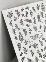 Nail Water Decal NCg-060 | Water Slide Nail Decals Botanical Leaves | Minimalist Black Branches - UASLIDER