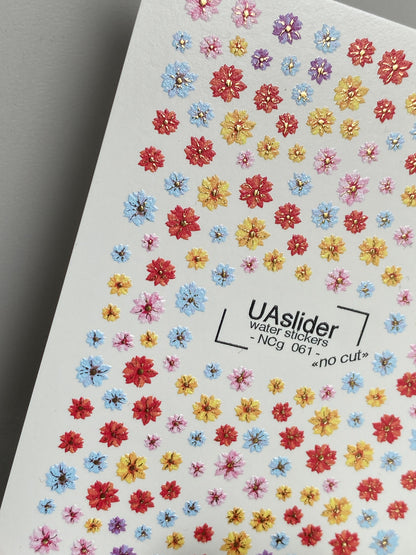 Nail Water Decal NCg-061 | Water Slide Nail Decals Sakura Flowers | Multicolor Floral Blossoms