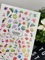 Nail Water Decal NCg-065 | Water Slide Nail Decals Tropical Paradise | Exotic Birds, Fruits and Flowers - UASLIDER