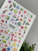 Nail Water Decal NCg-065 | Water Slide Nail Decals Tropical Paradise | Exotic Birds, Fruits and Flowers - UASLIDER