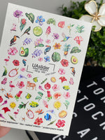 Nail Water Decal NCg-065 | Water Slide Nail Decals Tropical Paradise | Exotic Birds, Fruits and Flowers - UASLIDER