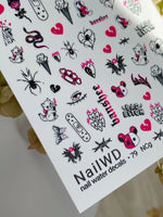 Nail Water Decal 79 NailWD | Water Slide Nail Decals Punk Emo Style | Hearts, Roses & Edgy Art