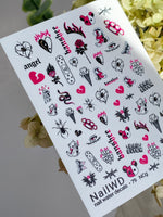 Nail Water Decal 79 NailWD | Water Slide Nail Decals Punk Emo Style | Hearts, Roses & Edgy Art