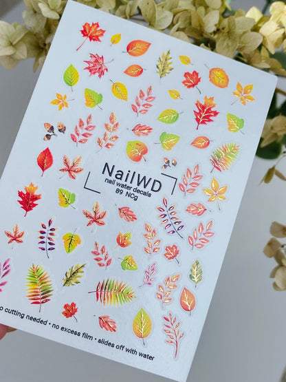 Nagų vandens lipdukas 89 NailWD | Vandens slydimo nagų lipdukai rudens lapai | Rudens sezono nagų menas