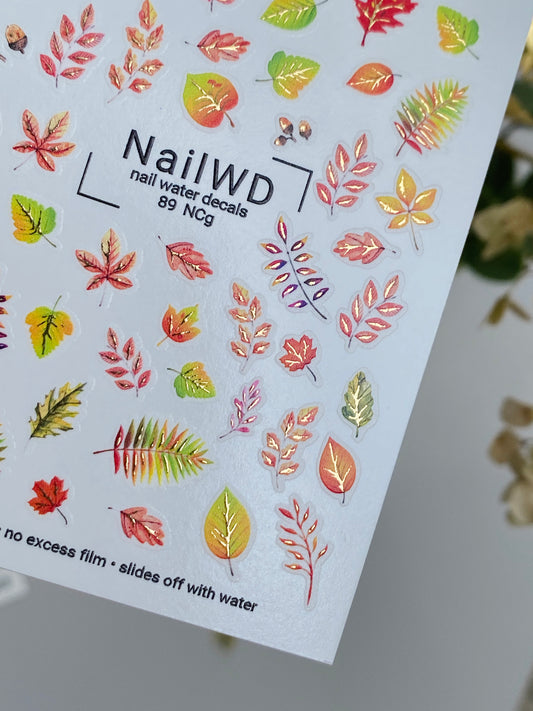 Nail Water Decal 89 NailWD | Water Slide Nail Decals Autumn Leaves | Fall Season Nail Art