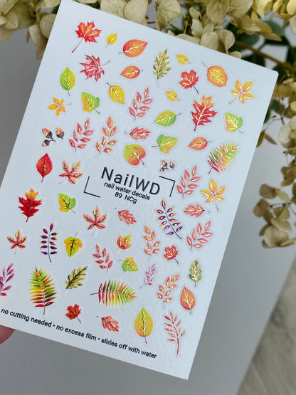Nagų vandens lipdukas 89 NailWD | Vandens slydimo nagų lipdukai rudens lapai | Rudens sezono nagų menas