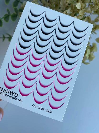 Köröm víz matrica 48 NailWD | Francia vízcsúsztatós köröm matricák | Fekete és rózsaszín ombre körömvégek